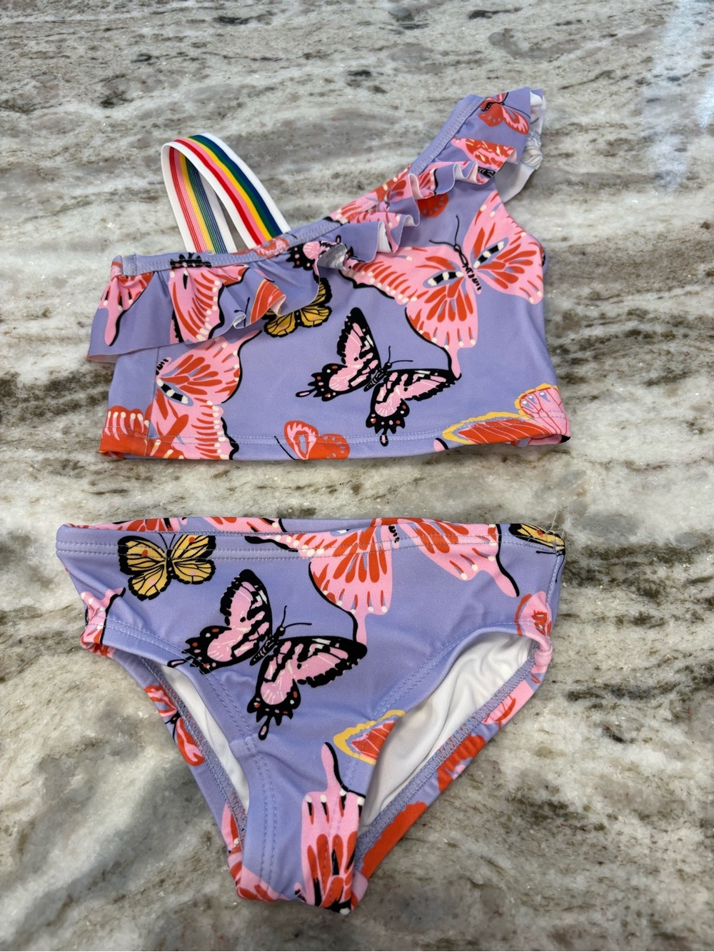Hanna Andersson Lavender Butterfly One-Shoulder Bikini with Rainbow Strap
